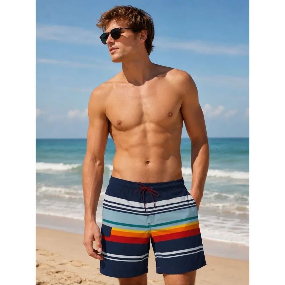 George Blue Striped Board Shorts Swim Trunks Multicolor Size XL 40-42 Waist